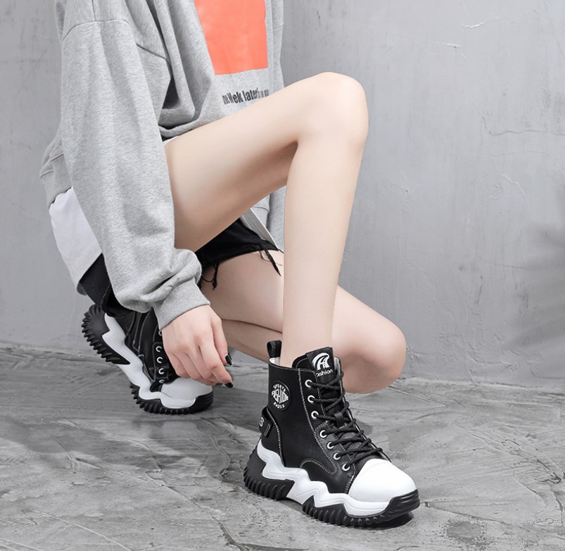 Fashion Women Heel Snow Boots Leather ankle chunky Martin shoes Print Platform Desert Lace-up Boot 35-40