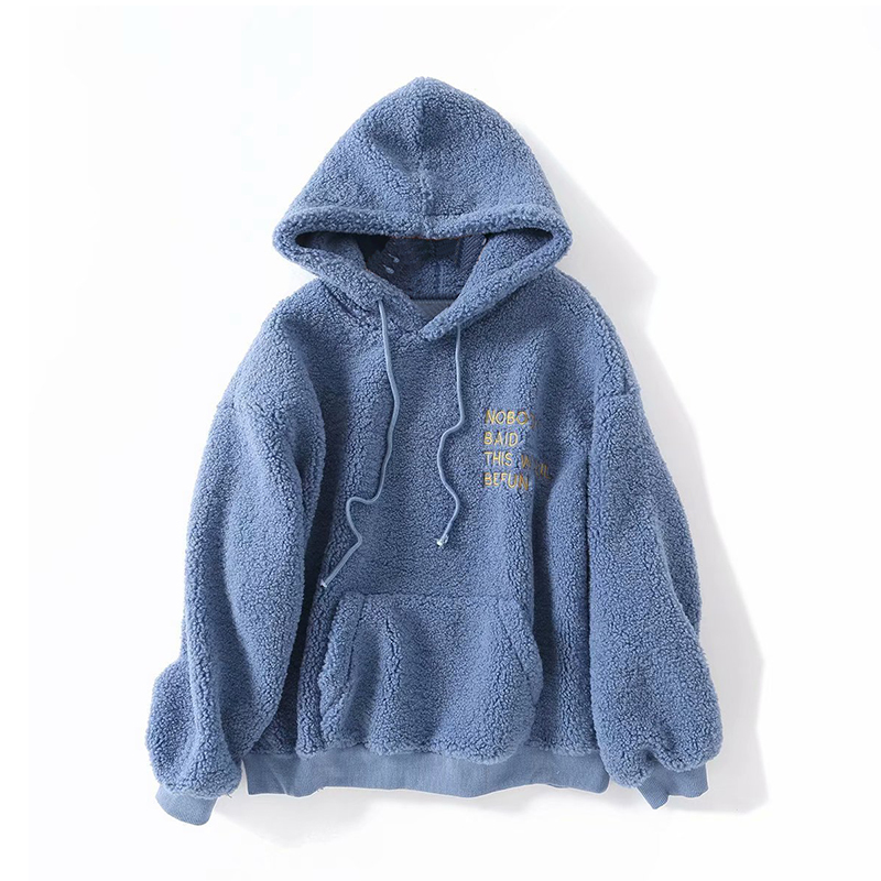 Women Loose Casual Teddy Hoodies Winter Warm Long Sleeve Hooded Sweatshirt Tops Letters Pocket Fleece Pullover 210515