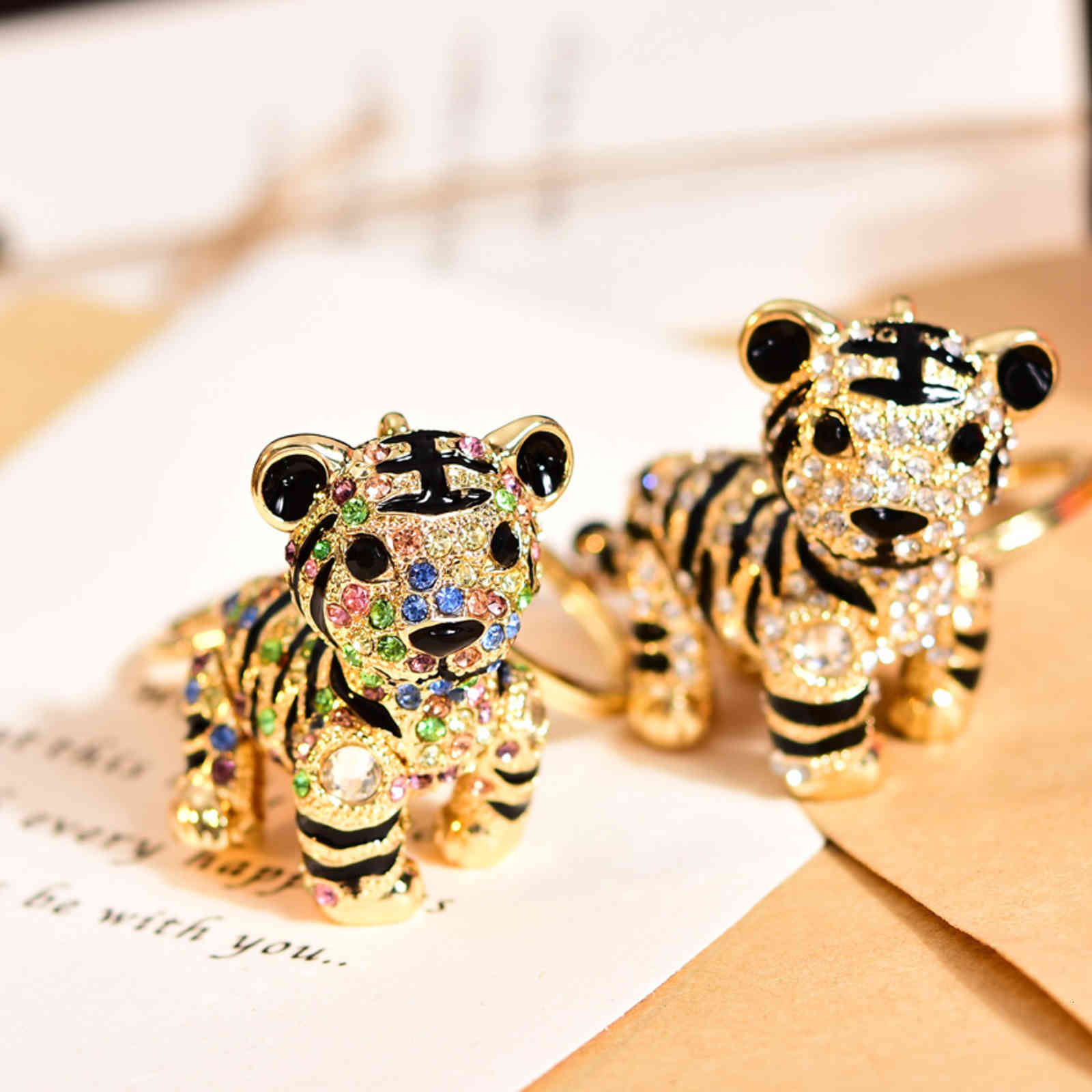 Korean Cute Zodiac Little Tiger Key Chain Car Crystal Bag Pendant Female Exquisite Net Red