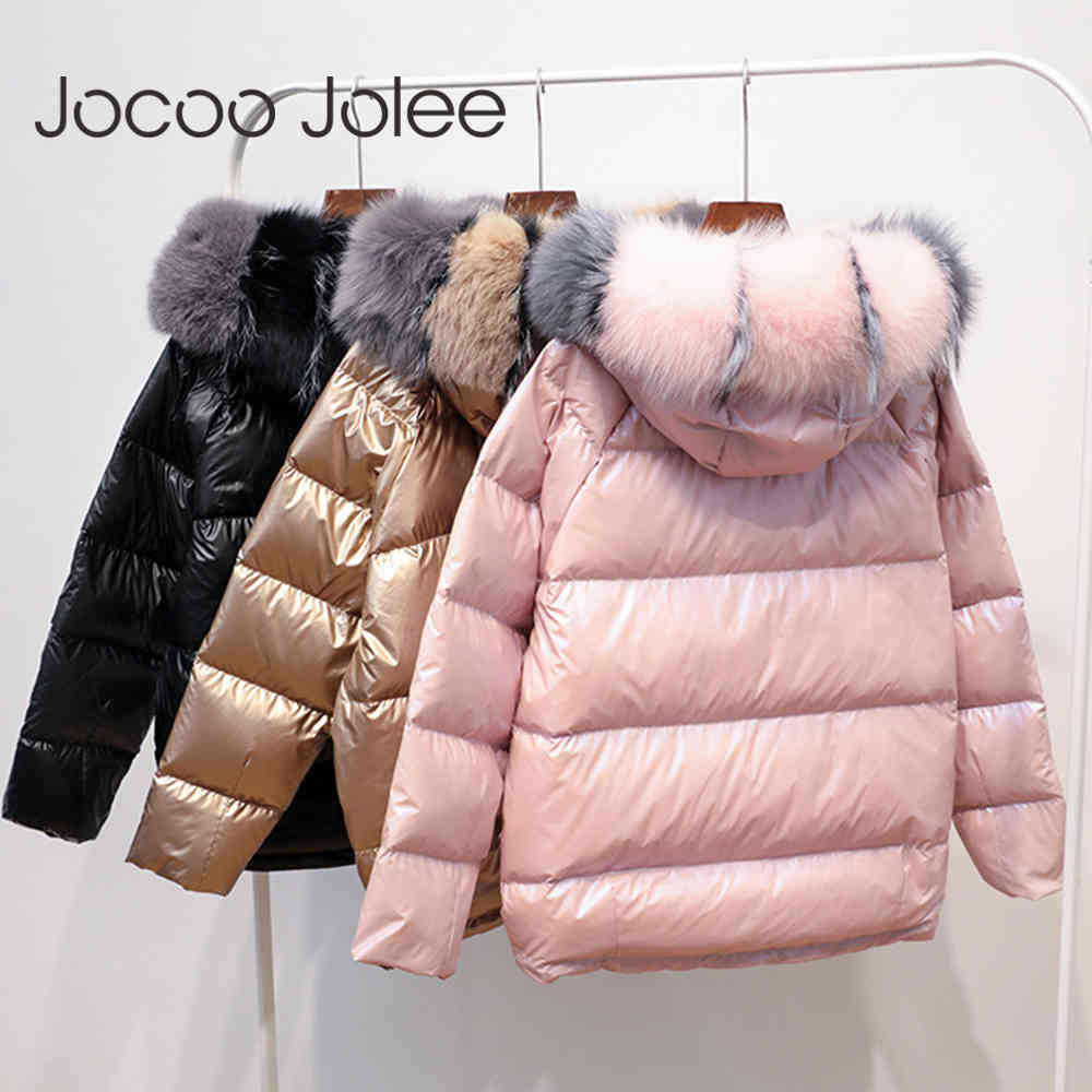 Real Fur Coat Natural Fox Collar Winter Jacket Women Loose Short Down White Duck Thick Warm Parka 210428
