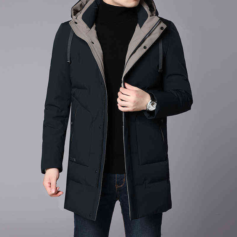 Winter Jacket Men White Duck Down Jacket Thick Warm Long Hooded Mens Solid Color Down Coats Fashion Casual Men Clothing 211104