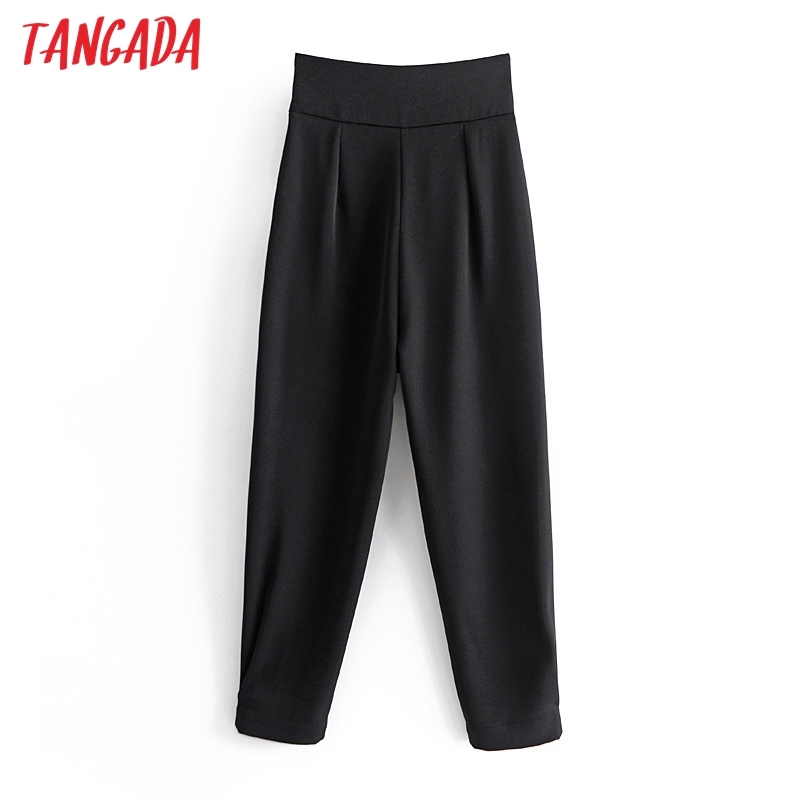 Fashion Women Black Loose Harm Long Trousers Side Zipper Female Pants JE86 210416
