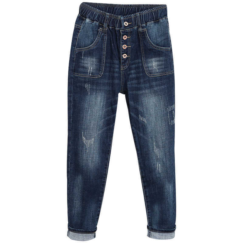 1711 Women Summer Fashion Empire Elastic Waist Vintage Ankle Length Harem Baggy Buttom Pants 100kg Female Casual Denim Jeans 210922