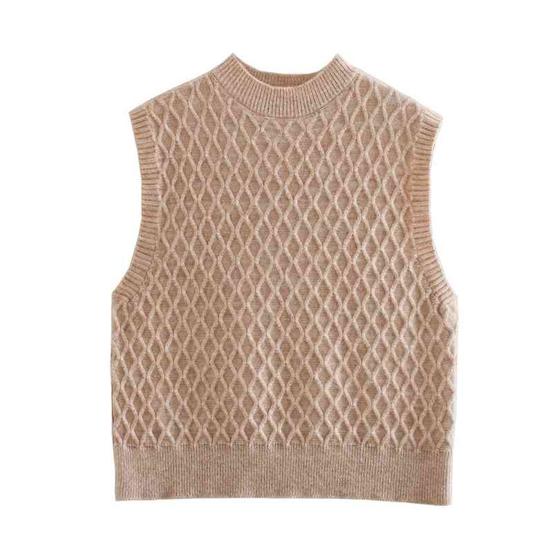 Streetwear Women O-Neck Sweater Vests Fashion Ladies Looses Knitted Tanks Causal Female Chic Solid Khaki Pullovers 210430