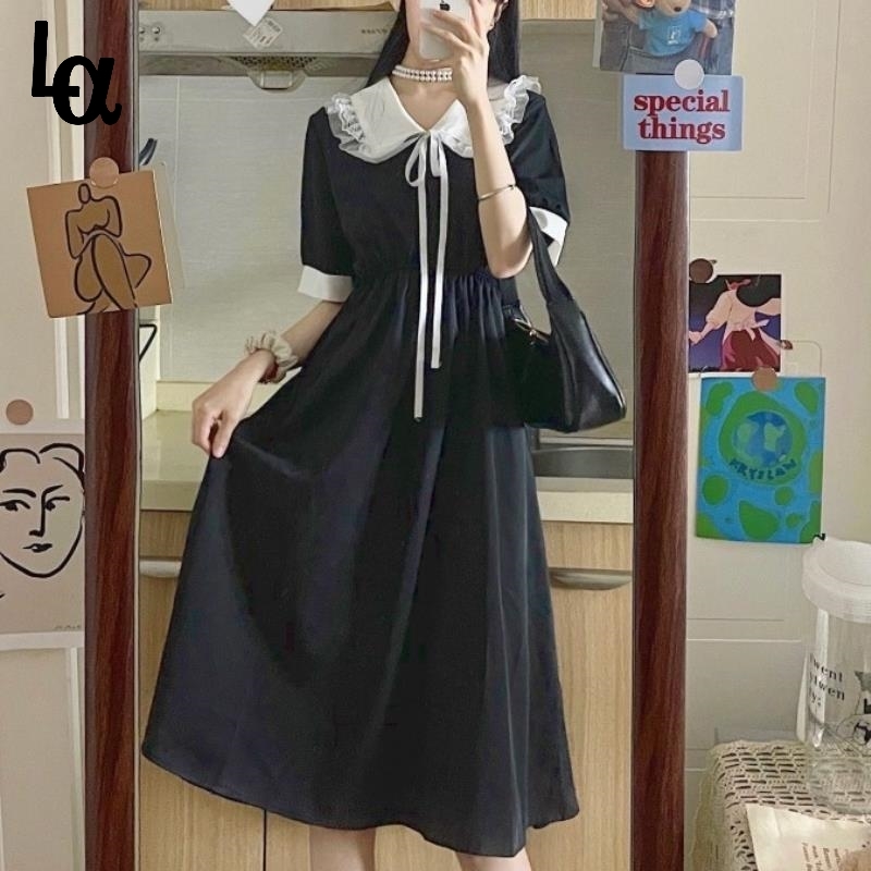Summer Kawaii Black Midi Dress Women Japanese Sweet Cute Peter Pan Collar College Lace Short Sleeve 210519
Summer Kawaii Black Midi Dress Women Japanese Sweet Cute Peter Pan Collar College Lace Short Sleeve 210519
