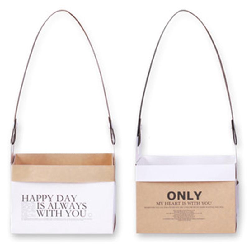 Flower Packaging Box With Handle Arrangement Boxes Waterproof Kraft Paper Bags Basket Gift Wrap