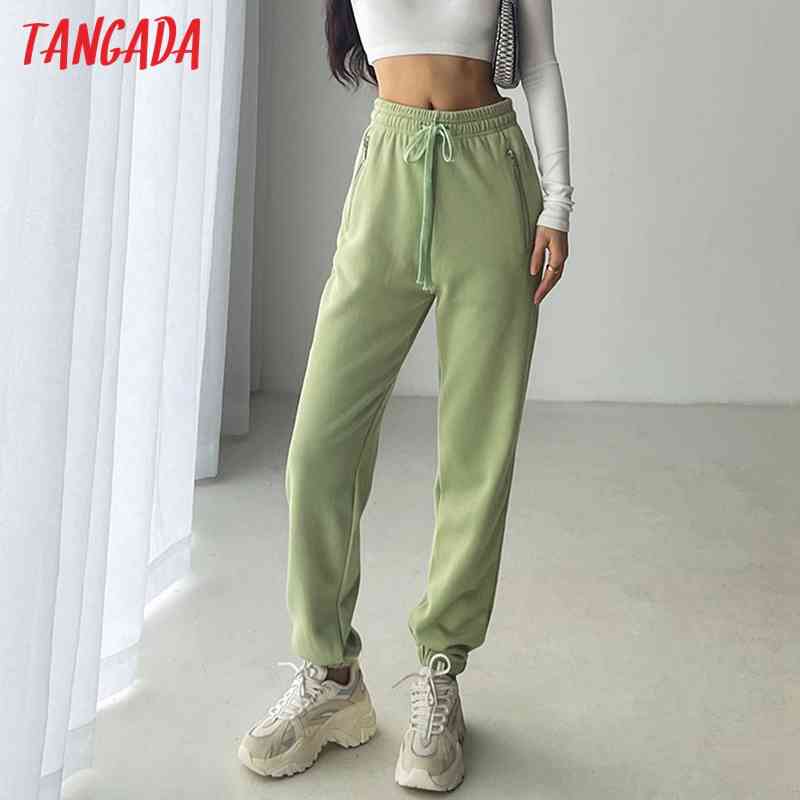 Women Solid White Cargo Strethy Waist Pants Loose Trousers Joggers Female Sweatpants Streetwear 4P52 210416