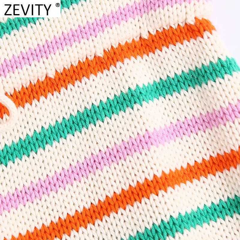 Zevity Women Fashion Colorful Striped Knitting Summer Shorts Femme Chic Lace Up Waist Casual Pantalone Cortos P1112 210625