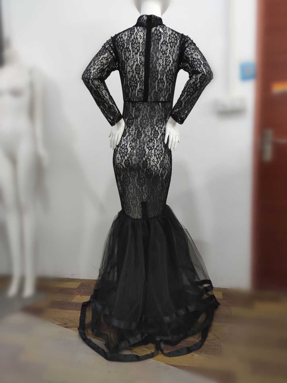 Maxi Maternity Gown Dresses for Po Shoot Pregnant Women Long Sleeve Black Lace Turtleneck Pography Pregnancy Dress 210922