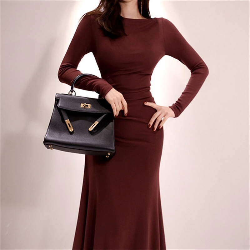 Autumn winter thick mermaid maxi sweater dress women o-neck long elegant female Sheath slim sexy knit 210519