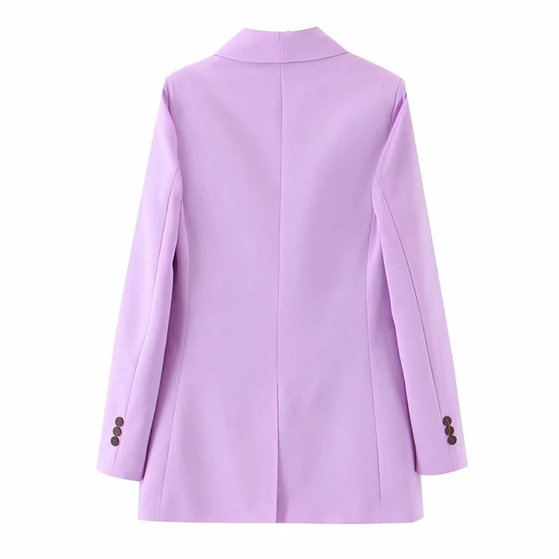 Women Double Breasted Solid Blazer Long Sleeve Shawl Collar Office Wear Blazers Pockets Purple Color Jacket Outerwaer 210414