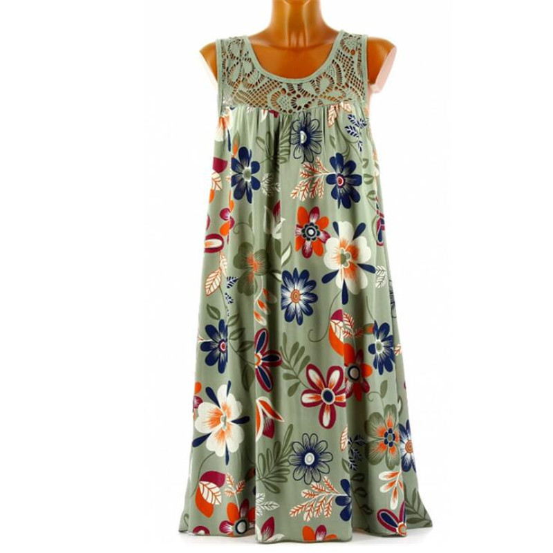 Women Summer Boho Style Floral Print Beach Tunic Sundress Loose Mini Party Dress Vestidos Plus Size 5XL 210331