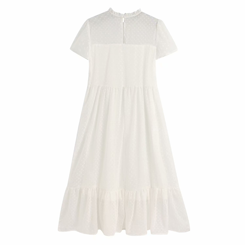 Women Summer Fashion Chiffon Dress Dot Short Sleeve O-Neck Spliced Dresses Female Casual Solid Party Elegant Dress vestidos 210409