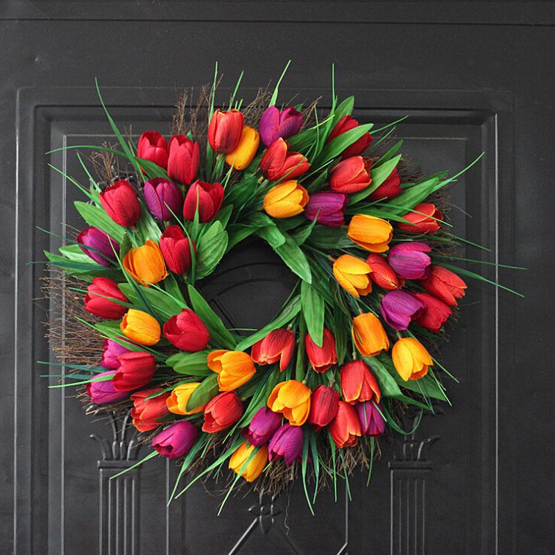 Decorative Flowers & Wreaths Spring Artificial Tulip Front Door Wreath Home Decor Window Wall Party Wedding Valentines Day Hanging, About 50cm
Decorative Flowers & Wreaths Spring Artificial Tulip Front Door Wreath Home Decor Window Wall Party Wedding Valentines Day Hanging, About 50cm