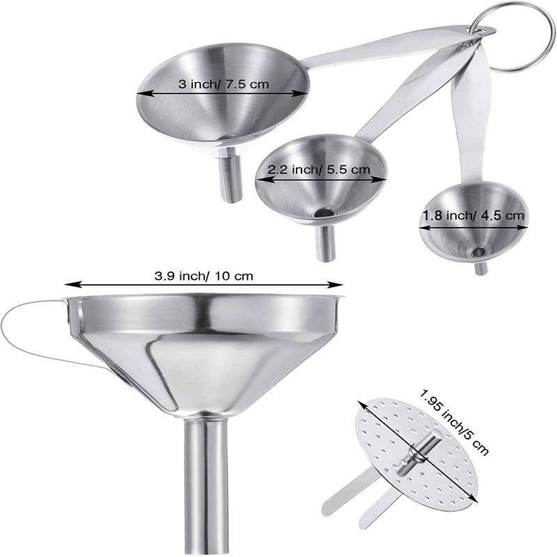 Stainless Steel Kitchen Funnels Set Of 4, With Metal Long Handle, Funnel Removable Strainer Filter Colanders & Strainers