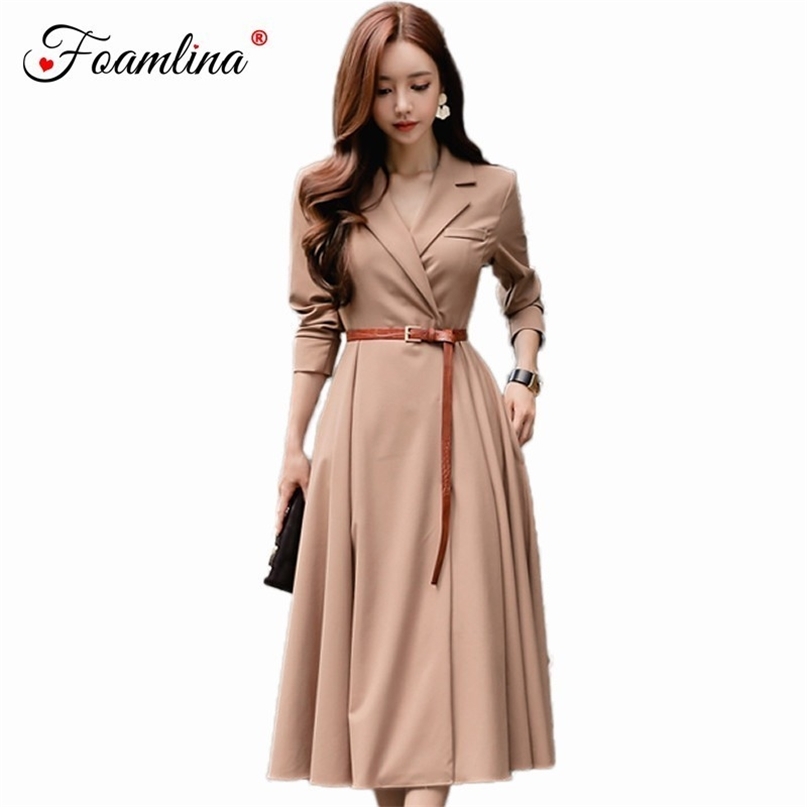 Elegant Ladies Autumn Dress Women Notched Collar Long Sleeve Belted Big Swing Casual Work Office Business Midi 210603, As picture
Elegant Ladies Autumn Dress Women Notched Collar Long Sleeve Belted Big Swing Casual Work Office Business Midi 210603, As picture