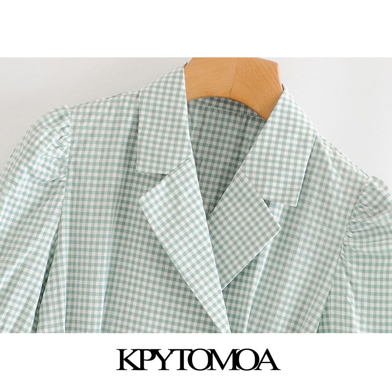 Women Chic Fashion Double Breasted Plaid Mini Dress Puff Sleeves Office Wear Female Dresses Vestidos Mujer 210420