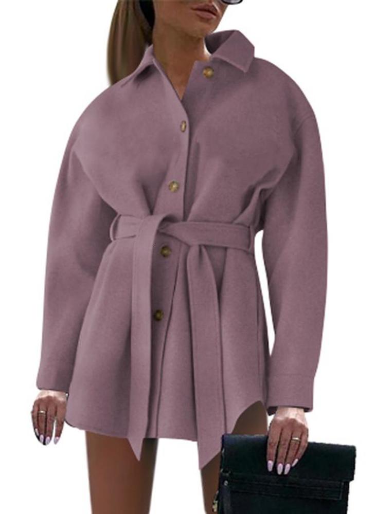 Women's jackets Fashion Solid Color Long Sleeve V-neck Coats Outwear Buttons Lace-up Woolen Jacket Plus Size