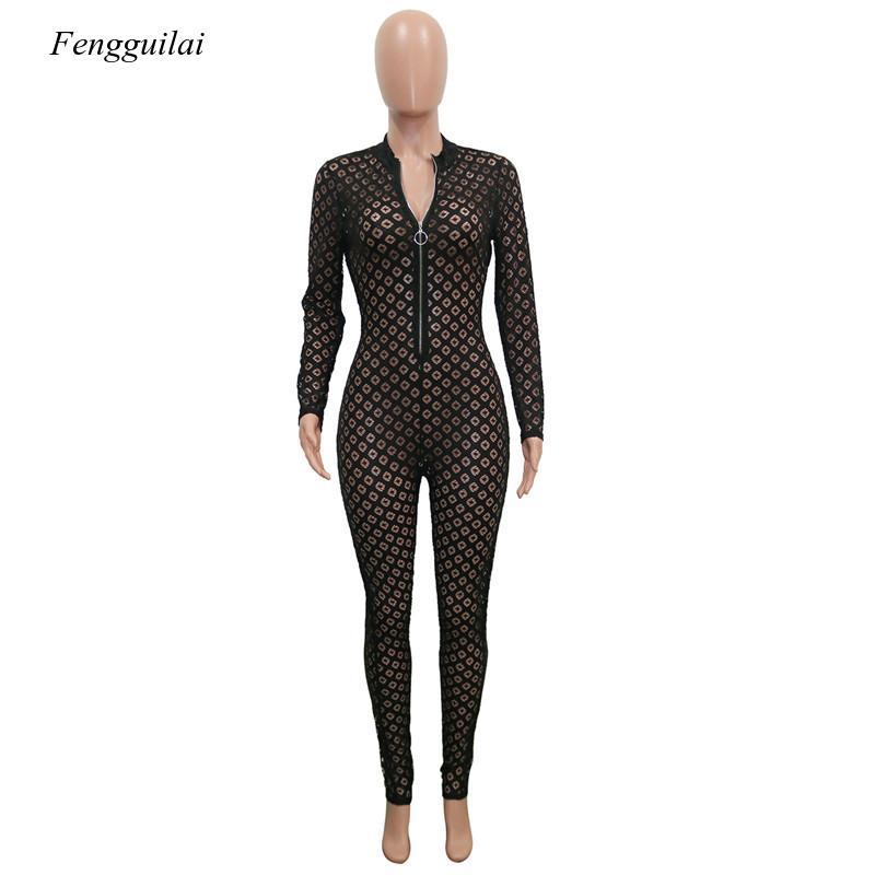 Streetwear White Black Rompers Womens Jumpsuit Female One Piece Outfits Long Sleeve Sexy Bodycon Ladies Women Women's Jumpsuits &
