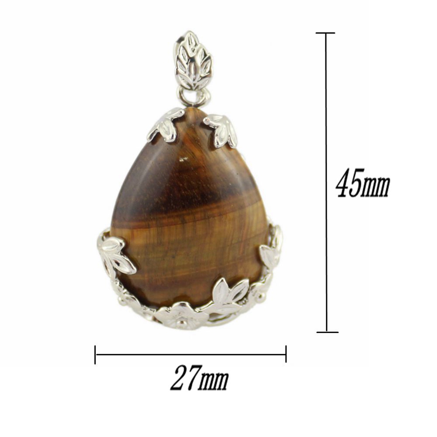 Natural Gemstong Angel's Tears Shape Plum Blossom Women Pendant Water-drop Shaped Stone Reiki Necklace Amethyst Rose Quartz Obsidian Healing Crys