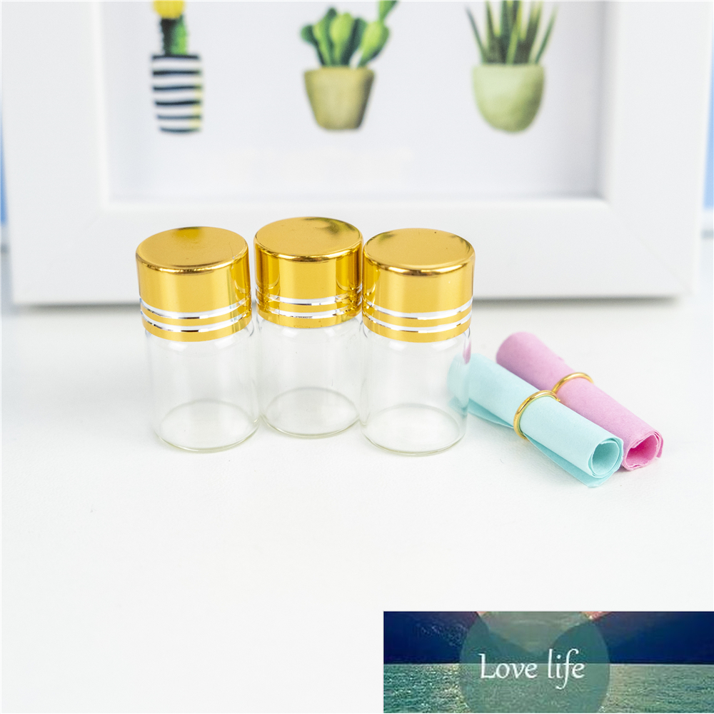 2ml Hyaline Glass Container have Spiral Plastic Cap with Golden Tangent Simple Cute Craft Vial Reusable Multipurpose Bottle
