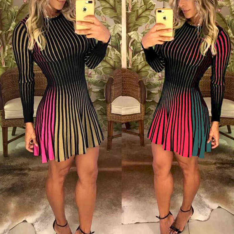 Striped Print Slim Fit Mini Dress 211221
