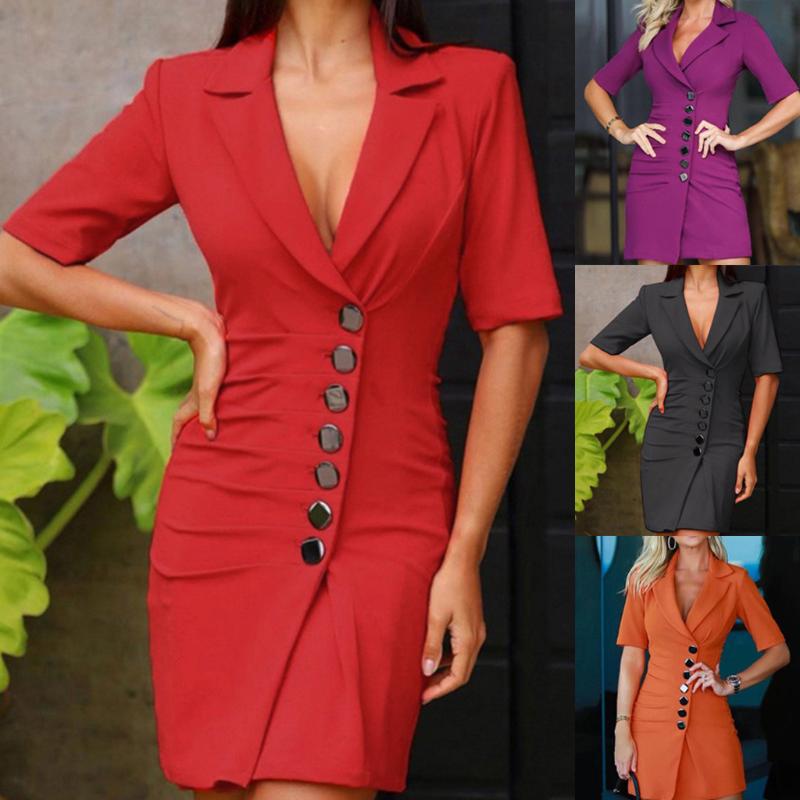 Double Breasted Dress Women Elegant Form Button Front Military Style Short Dresses 2021 Autumn Winter Ladies Robe Femme Vestidos Casual