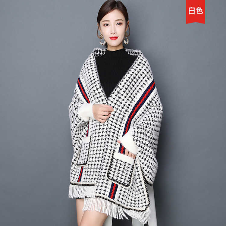 Lady Imitation Mink Plaid Cardigans Thick Poncho Houndstooth Autumn Winter Shawl Open Stitch Batwing Sleeves Cloak With Pocket X0722
Lady Imitation Mink Plaid Cardigans Thick Poncho Houndstooth Autumn Winter Shawl Open Stitch Batwing Sleeves Cloak With Pocket X0722