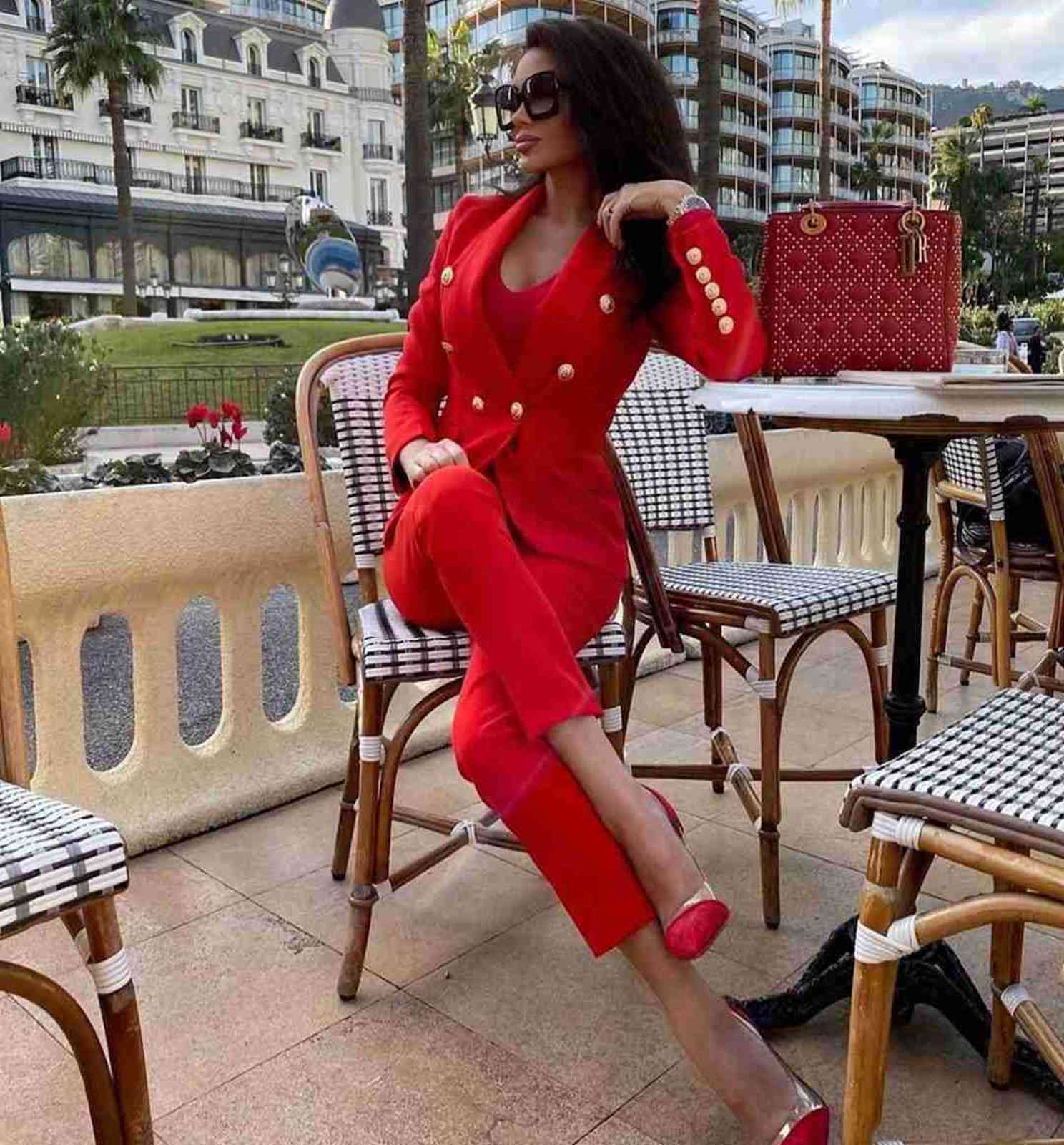 Ocstrade Two Piece Set Women Outfit Fashion Clothing Red Blazer Suit 2 Sets Matching Sexy Birthday Club Party Outfits 211106