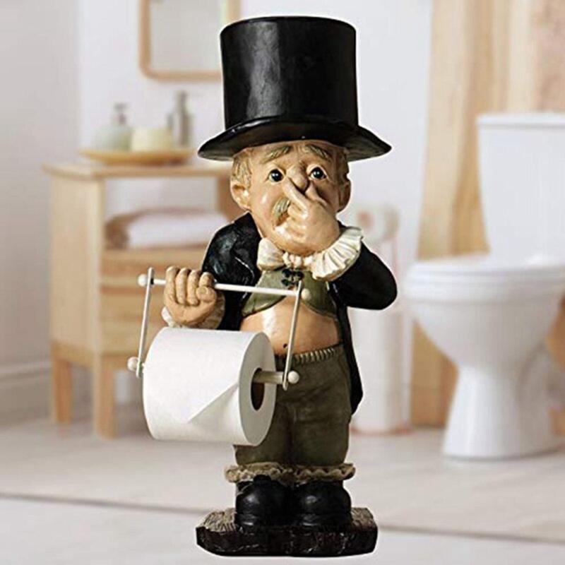 Garden Decorations Resin Butler Shape Tissue Stand Rack Sculpture Funny Creative Spoof Paper Holder Statue Cute Decorative For Toilet Decor