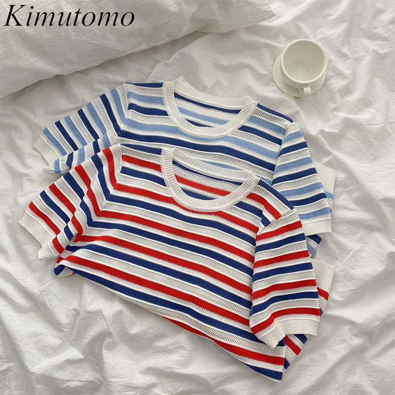 Kimutomo Color Contrast Striped Knit T-shirt Thin Summer Korean Fashion Clothes Female O-neck Short Sleeve Casual Tops 210521, Burgundy
Kimutomo Color Contrast Striped Knit T-shirt Thin Summer Korean Fashion Clothes Female O-neck Short Sleeve Casual Tops 210521, Burgundy