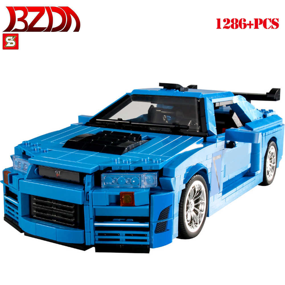 BZDA Nissan Skyline GTR R34 Car Building Blocks Speed Champion Sports Car Famous Model Toys Bricks For Children Gift 1286 PCS Q0624
BZDA Nissan Skyline GTR R34 Car Building Blocks Speed Champion Sports Car Famous Model Toys Bricks For Children Gift 1286 PCS Q0624