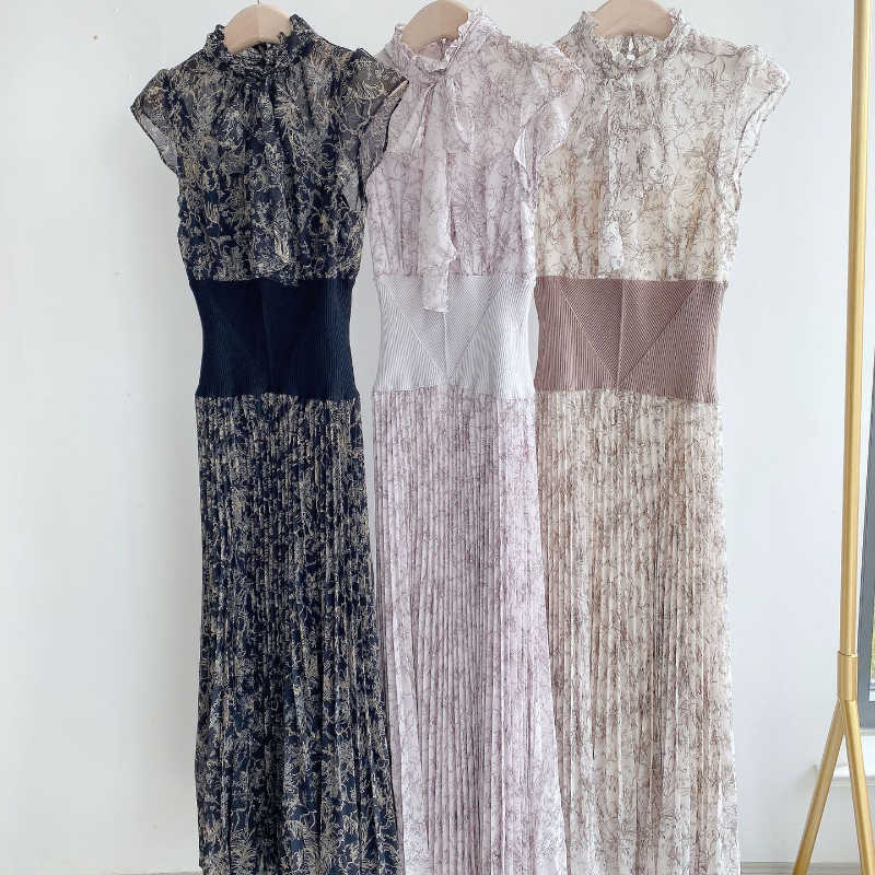 Japan Style Summer Flying Sleeve Print Slim Waist Vestidos Mujer Elegant Temperament Fairy Dress Simple Femme Party Robe 210623