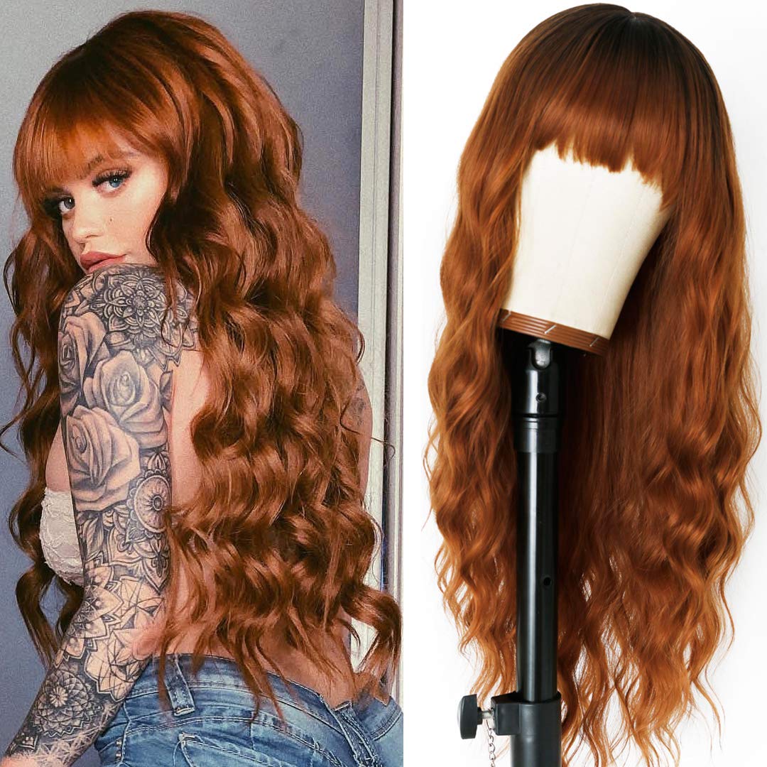 Womens Long Wave Hair Synthetic Wig wiht Bangs Fashion Wigs for Ladys Cosplay
