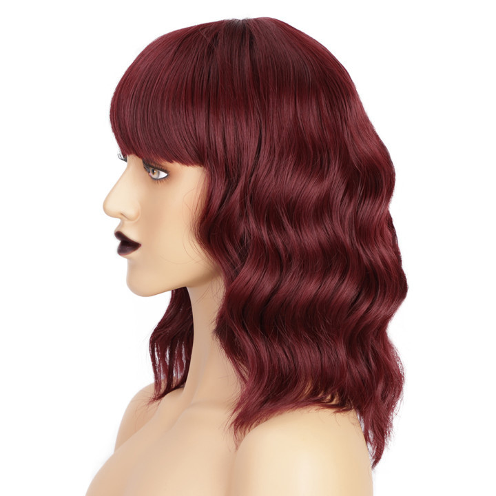 High quality wine red temperature silk short curly wig synthetic wigs