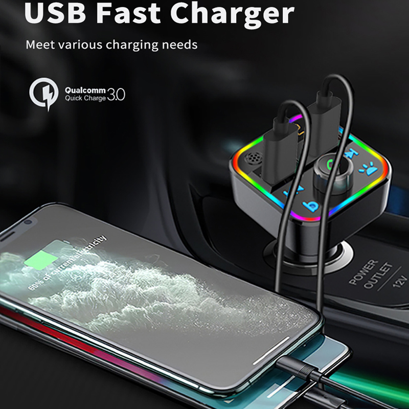 Car Kit Bluetooth FM Transmitters Bass Stereo MP3 Music Player Wireless Handsfree Phone Charger Adapter With LED Backlit QC 3.0 Fast Charging Automoti
