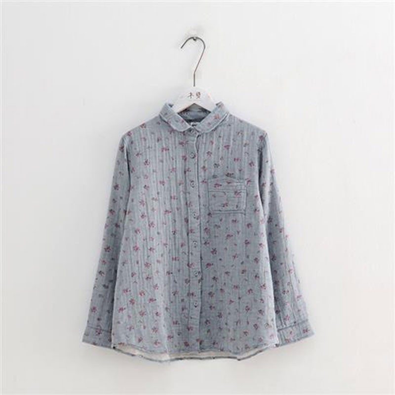 Autumn Arts Style Women Long Sleeve Loose Shirts All-matched Casual Peter Pan Collar Mori Girl Cotton Print Blouse Tops S94 210512