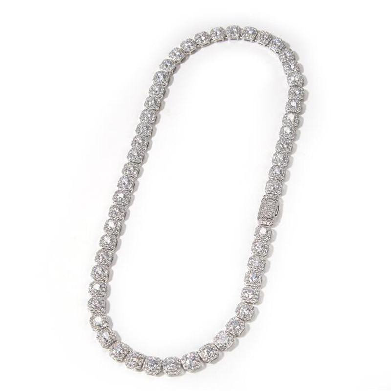 Top Sell Hip Hop Jewelry Zircon 9mm Width Necklace White Gold Fill 5A CZ Dia Gemstones Party Women Men Wedding Pendant For Lover Gift Free s