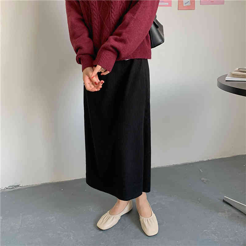 OL Minimalist Elegant Women High Waist Vintage Fashion Maxi Skirt Autumn Winter Work Wear Solid Long Skirts Womens 210421