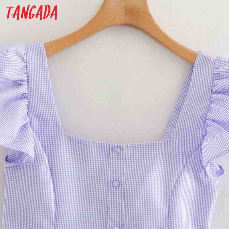 Women Retro Plaid Crop Ruffles Short Sleeve Summer Chic Female Slim Shirt Tops 4Y02 210416