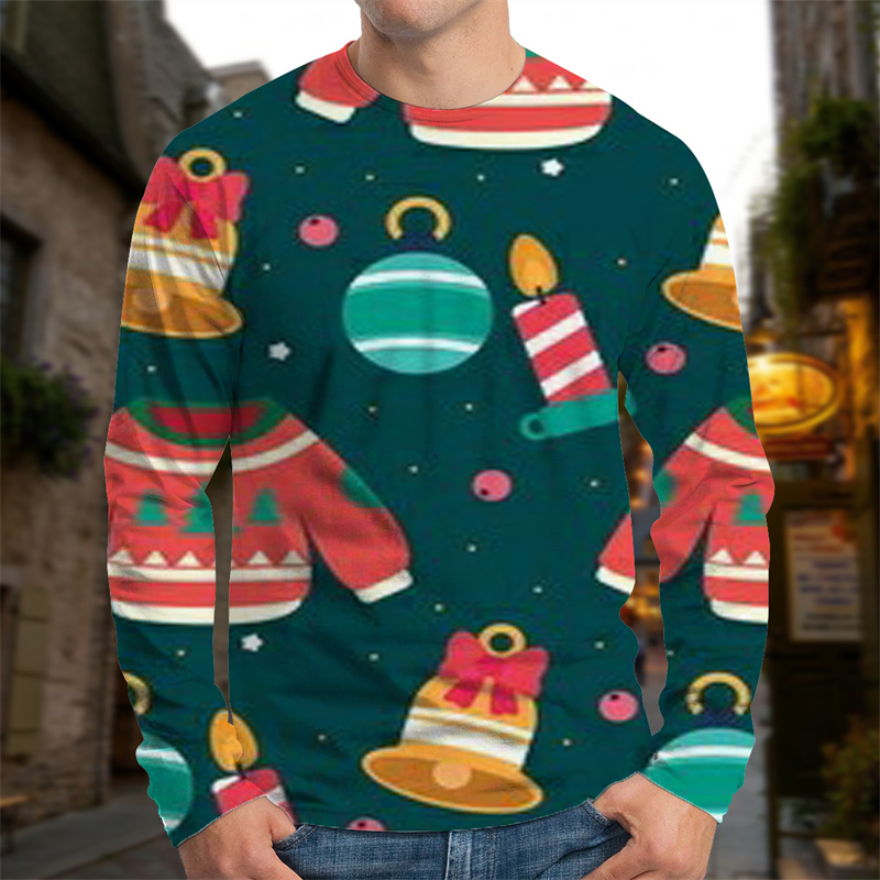 Men's Christmas hat printed candle bell pattern shirt visual impact party top fashion round neck high quality sweatshirt, Black
Men's Christmas hat printed candle bell pattern shirt visual impact party top fashion round neck high quality sweatshirt, Black