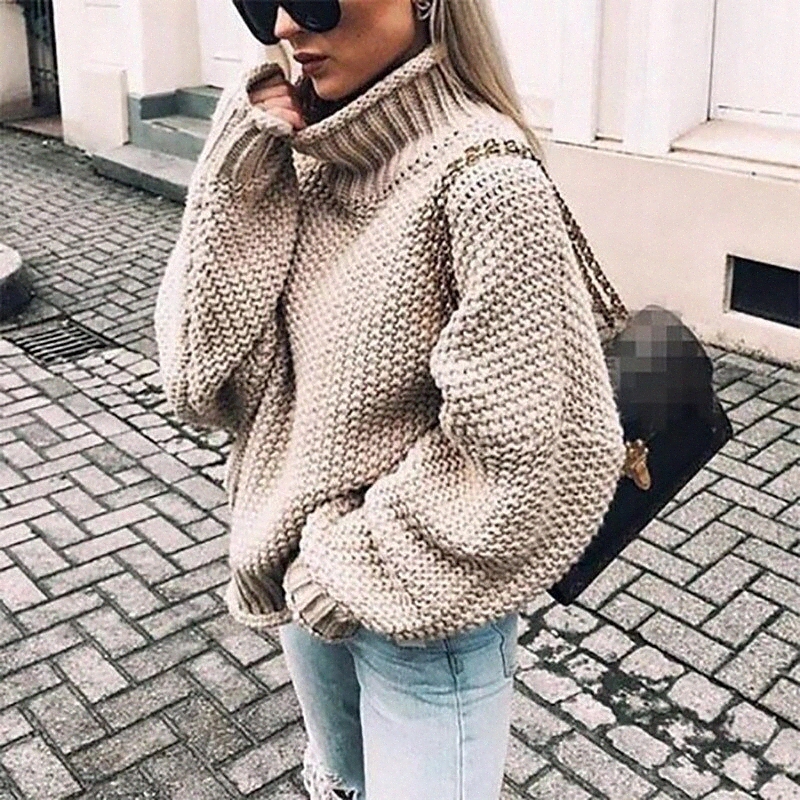 

women's Sweater Pullover Jumper Knitted Solid Color Basic Casual Chunky Long Sleeve Loose Sweater Cardigans Turtleneck Fall Winter Light Blue Green Wh L5Fi#
