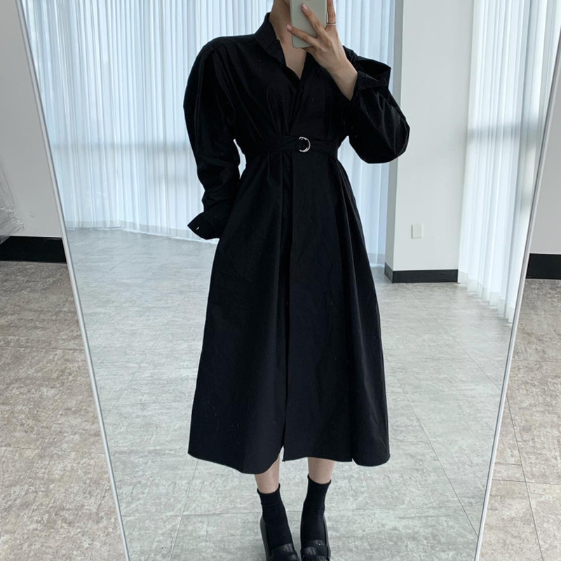 Nomikuma Elegant Single Breasted Women Dress Korea Chic Belt Slim Waist Dresses New Puff Sleeve Causal Vestidos Mujer 6F844 210427