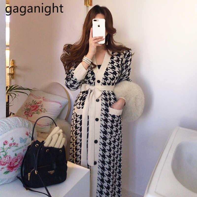 Vintage Fashion Women Knitted Long Cardigan Single Breasted Chic Korean Sash Outwear Kardigan Sweater Autumn Winter 210601