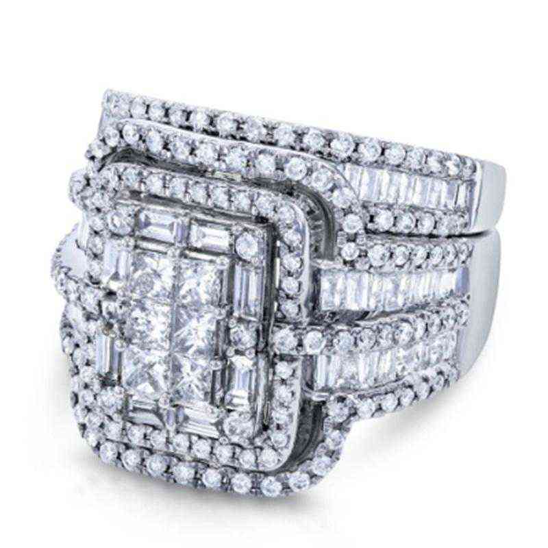 Wedding Rings Charm Female White Crystal Stone Ring Set Luxury For Women Vintage Bridal Square Engagement Whole H1115340y