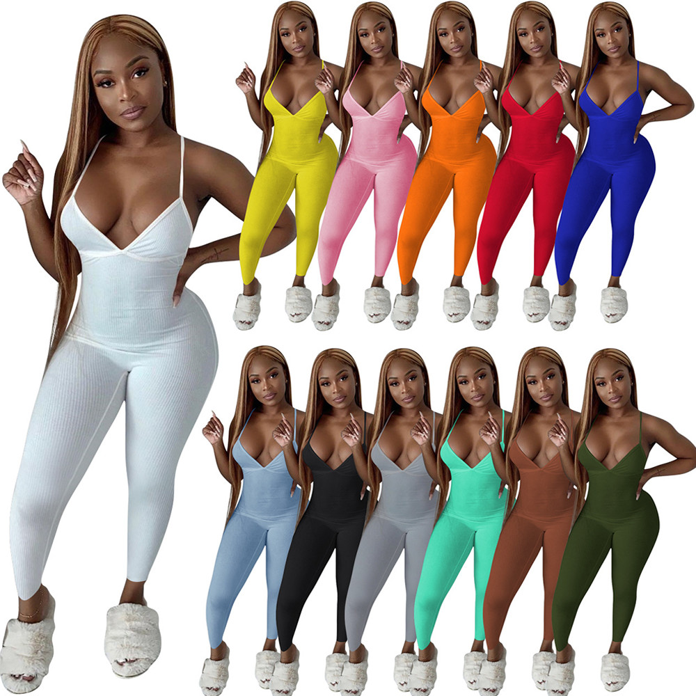 Sexy Ribbed Suspender Halter Jumpsuit for Women Deep V Neck Backless Skinny Rompers Female Fitness Activewear Bodycon Catsuits, White
Sexy Ribbed Suspender Halter Jumpsuit for Women Deep V Neck Backless Skinny Rompers Female Fitness Activewear Bodycon Catsuits, White