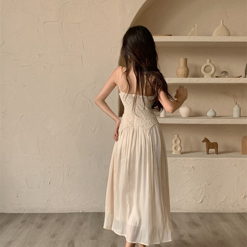 Elegant Camisole Dress Vintage Women Sexy High Waist Folds Fairy Strap Dress Evening Party Summer Dress Korean 210521