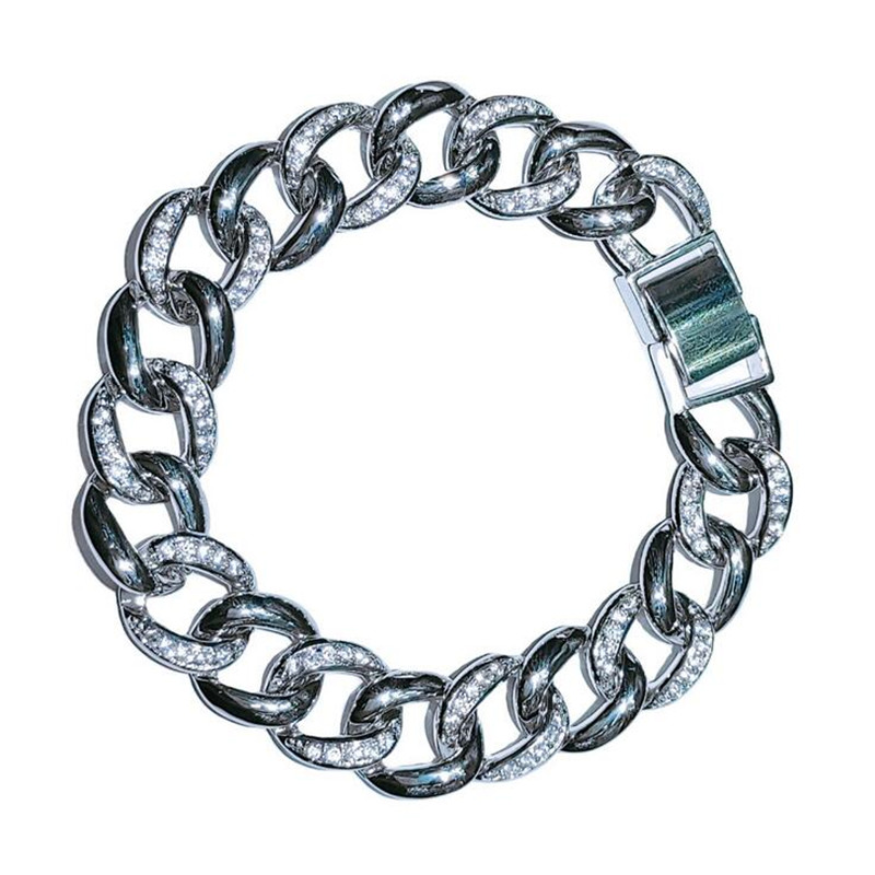 Hip Hop Vintage White&Black Gold Fill Pave White Sapphire CZ Dia Bracelet