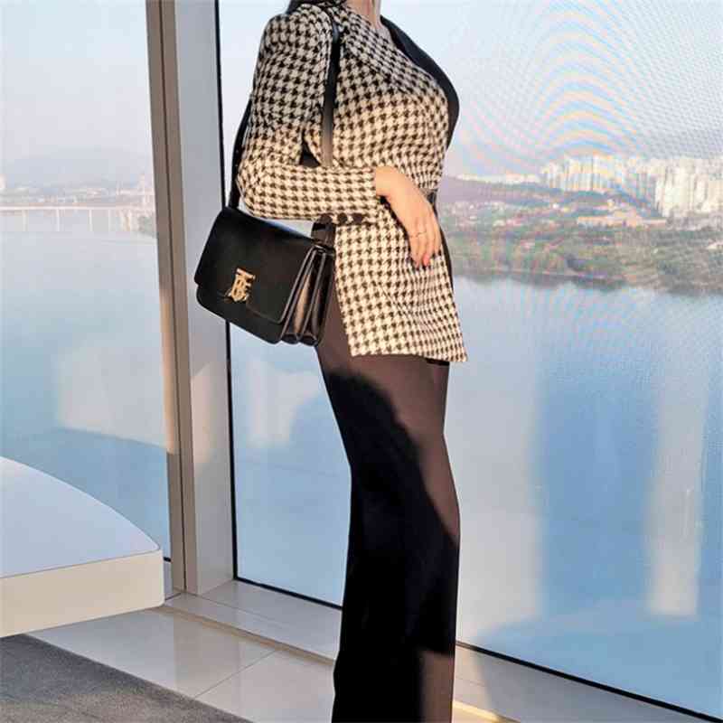 Plaid Tweed Patchwork Elegant Wide Leg Jumpsuits Women Autumn Winter Rompers High Waist Office Lady OL Wear Playsuits Overalls 210519