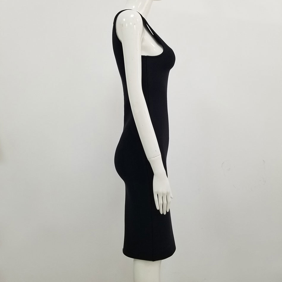 Free Sexy Hollow Black Bandage Dress Women V-neck Sleeveless Bodycon Club Nightclub Party Vestidos 210524